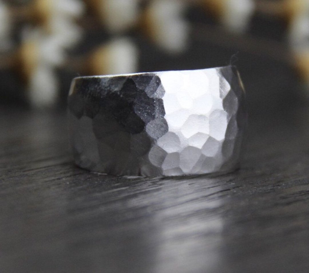 Real S 999 Silver Handmade Uneven Knocking Face Wide Finger Rings Women Fashion - 戒指 - 纯银 银色