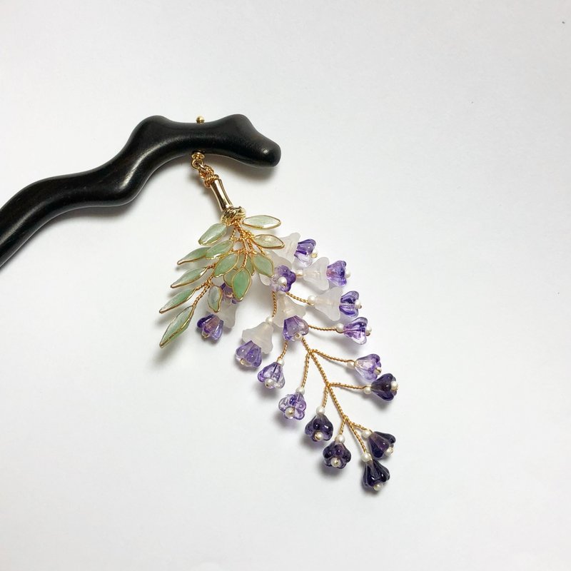 【若桑 】紫藤萝。古董水晶/紫藤花/树脂/木簪。十二花季/四月。 - 发饰 - 琉璃 紫色