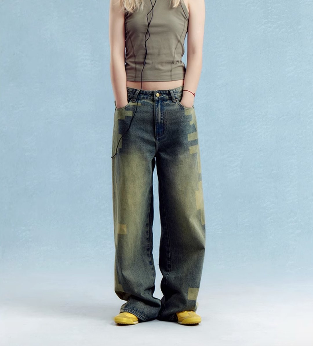 Vintage Lego Jeans 积木黄泥撞色牛仔 复古美式长裤 无性别穿搭 - 中性裤装 - 棉 蓝色