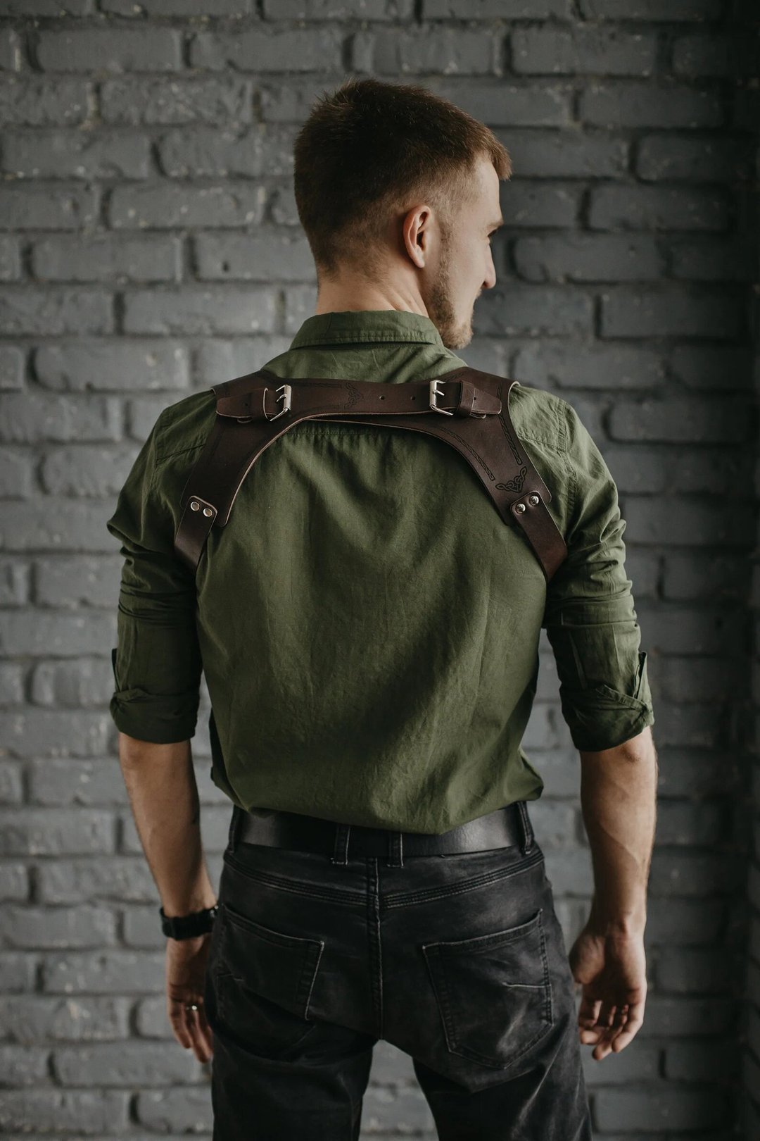 Men Suspenders, Adjustable Personalized Leather Suspenders, Handmade Suspenders, - 其他 - 真皮 咖啡色