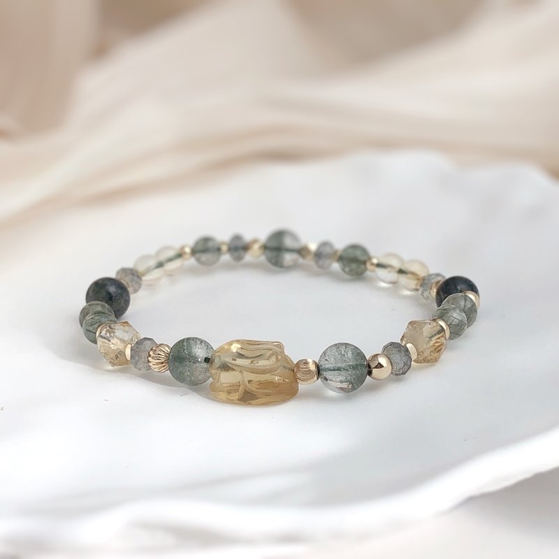 黄水晶、绿幽灵、绿发晶、拉长石 天然石手链 - 手链/手环 - 水晶 