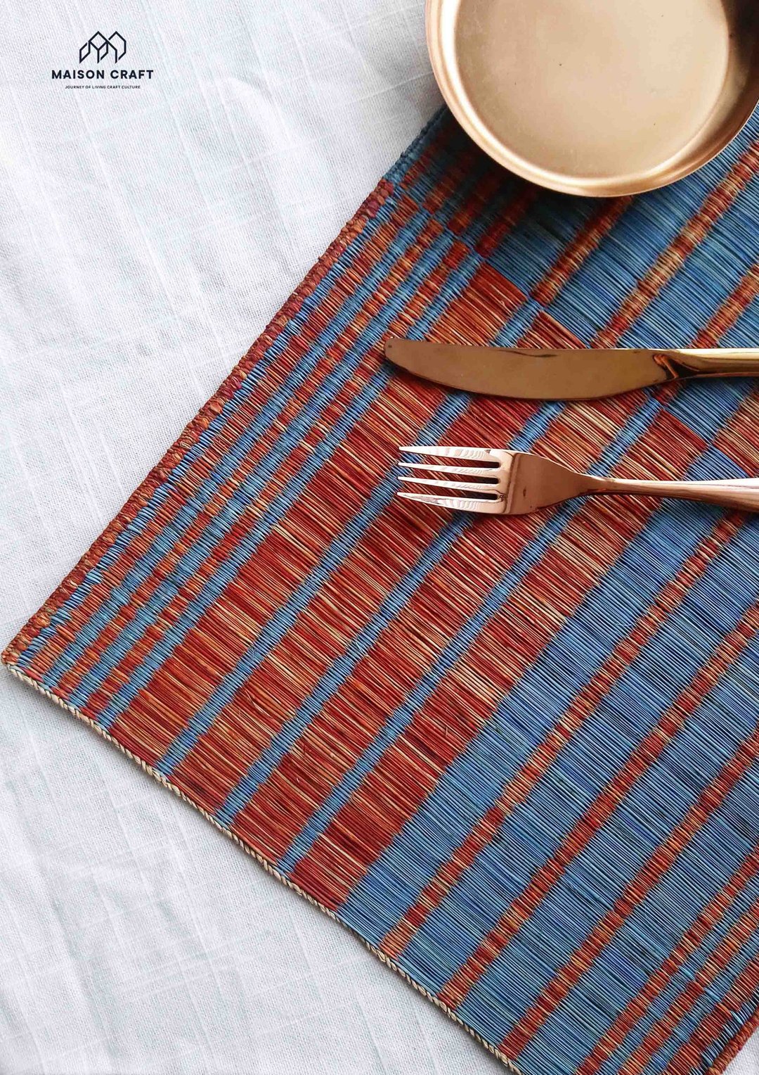 Set 2, Blue Orange Housewarming, Home Gifts, placemat, table mat, jute platemat - 餐垫/桌巾 - 环保材料 橘色