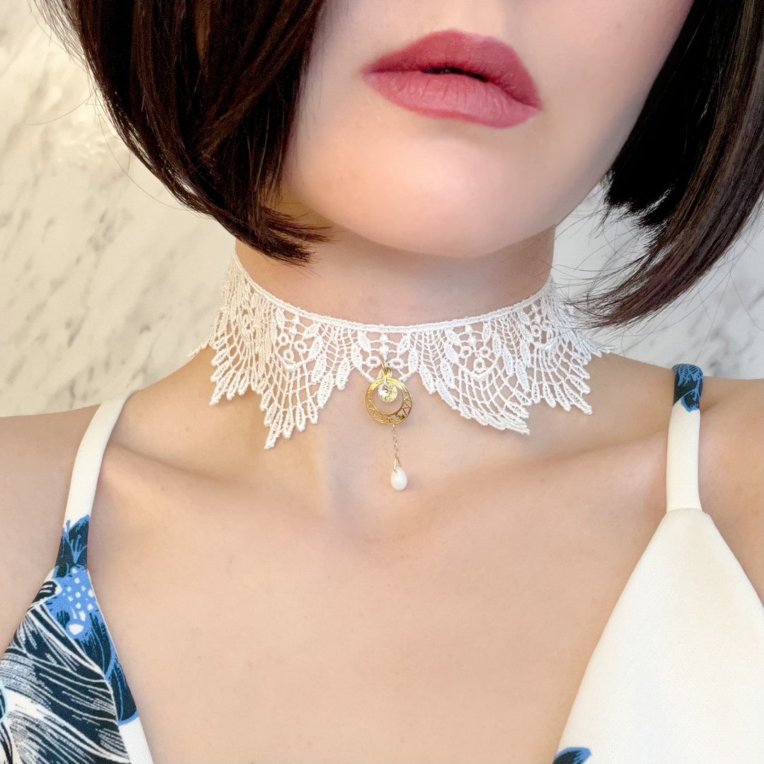 Drops of Time / Lace Collar Choker SV083 - 颈链 - 聚酯纤维 白色