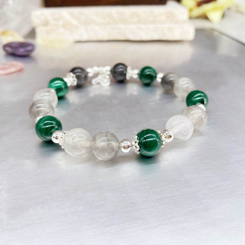 2023年的感情流年手链－生肖鼠配戴－孔雀石、魔鬼水晶、925纯银 - 手链/手环 - 半宝石 绿色