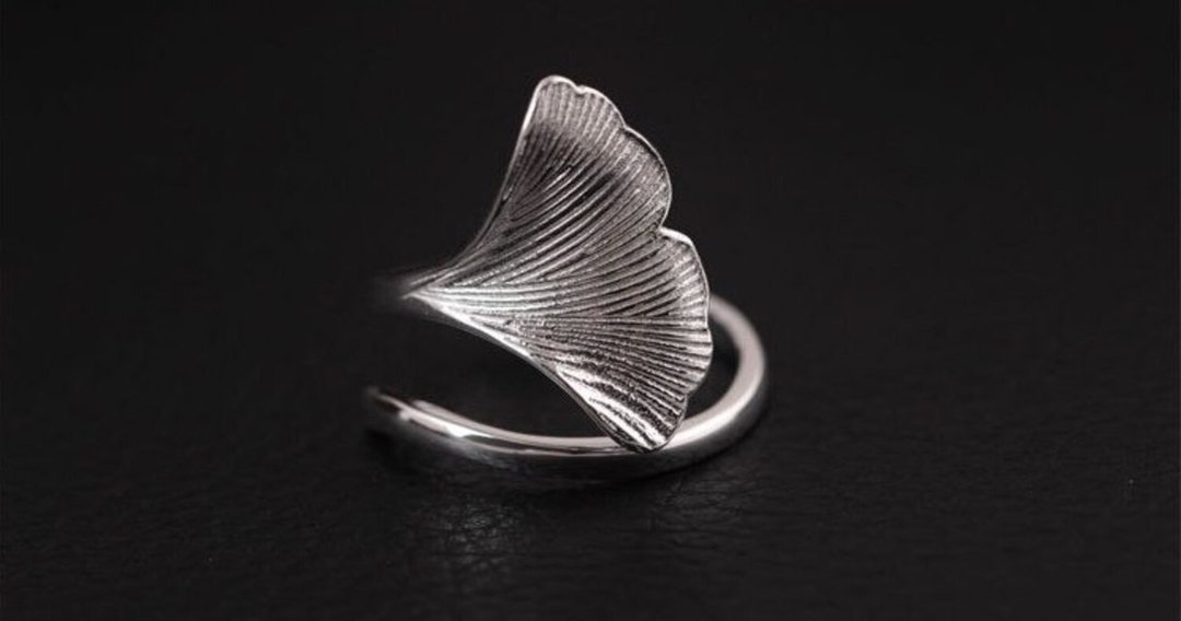 Genuine S925 Sterling Silver Handmade Ginkgo Leaf Opening Finger Rings for Women - 戒指 - 银 银色