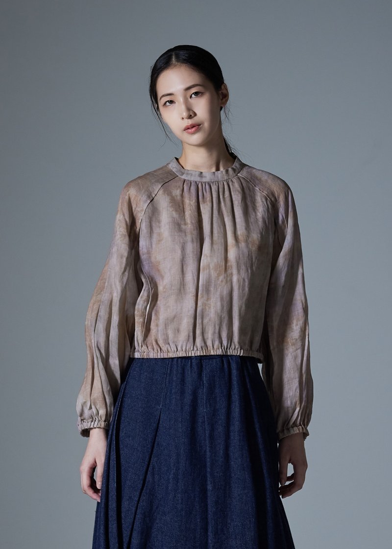 袖身镂空渲染上衣 - 女装上衣 - 棉．麻 橘色