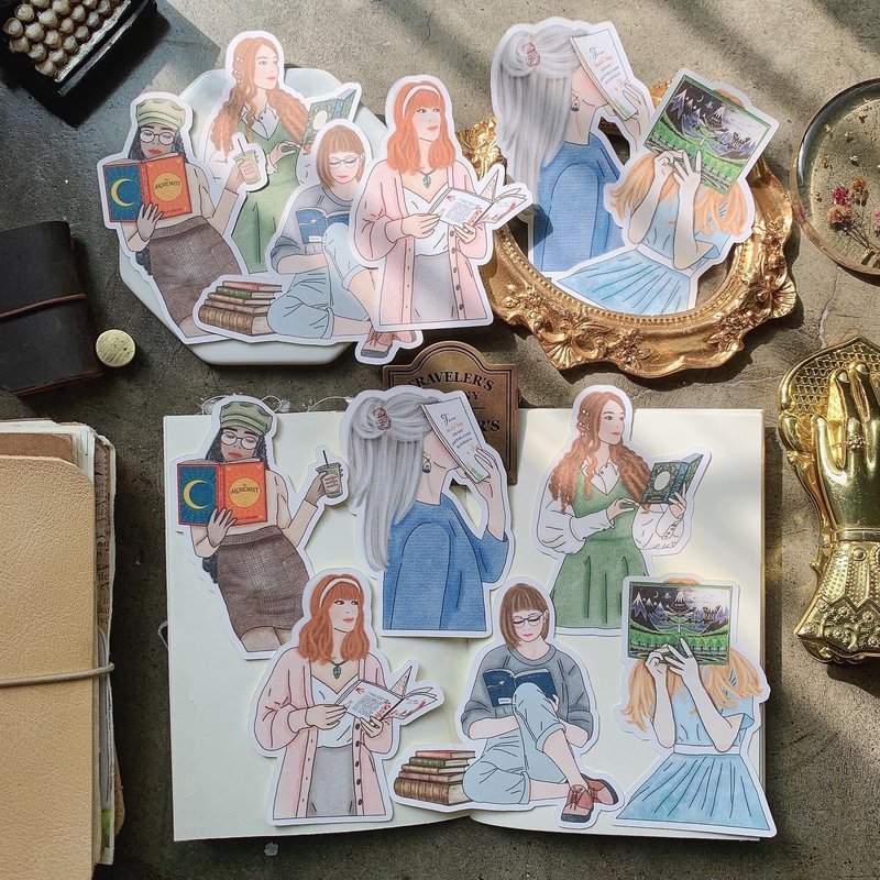 Reading girl set II Sticker - 贴纸 - 纸 