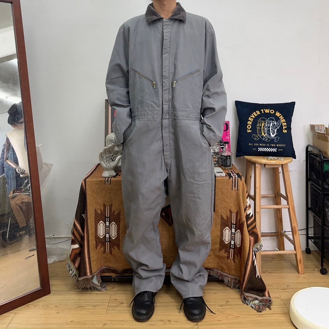 WALLS 美国制 连身工作服 内里铺棉 浅灰 灯芯绒领 二手 古着 - 男士长裤 - 棉 灰色