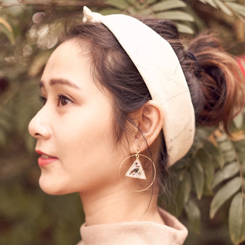 |Souvenirs|手工制作三角形咖啡色贝壳片925纯镀金简约耳环耳夹 - 耳环/耳夹 - 其他材质 咖啡色