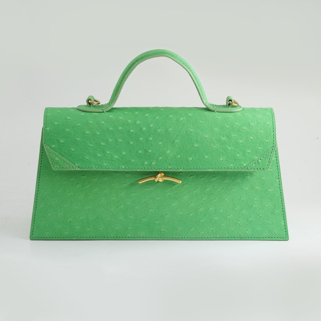 【LeeLoo Bag】萤光绿鸵鸟轧纹牛皮 - 侧背包/斜挎包 - 真皮 绿色