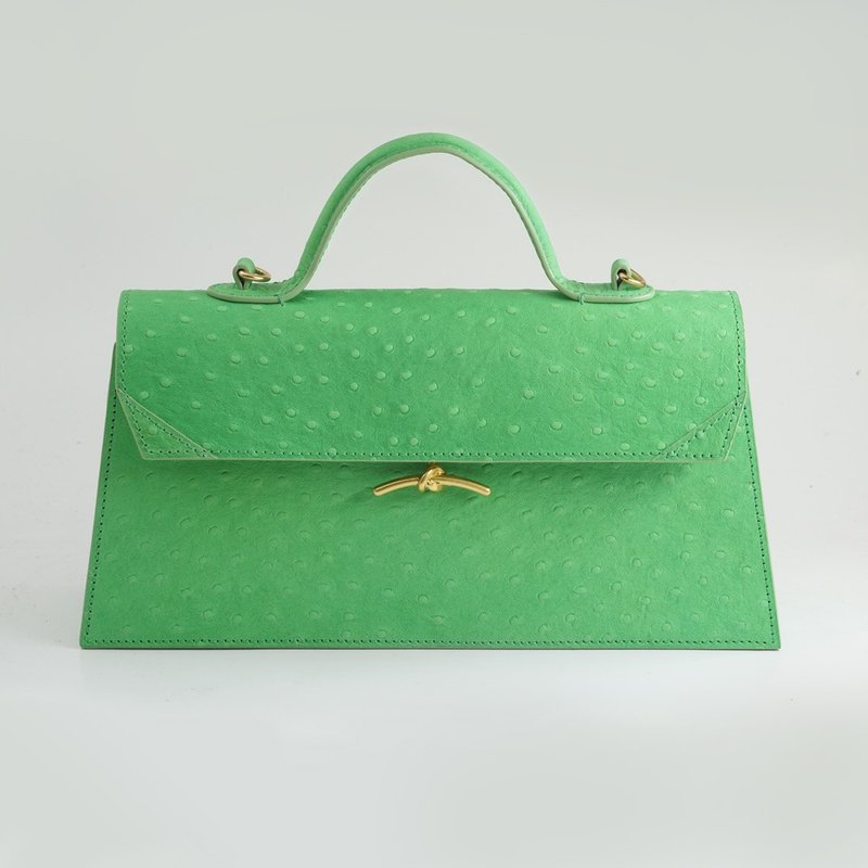 【LeeLoo Bag】 萤光绿鸵鸟轧纹牛皮 - 侧背包/斜挎包 - 真皮 绿色