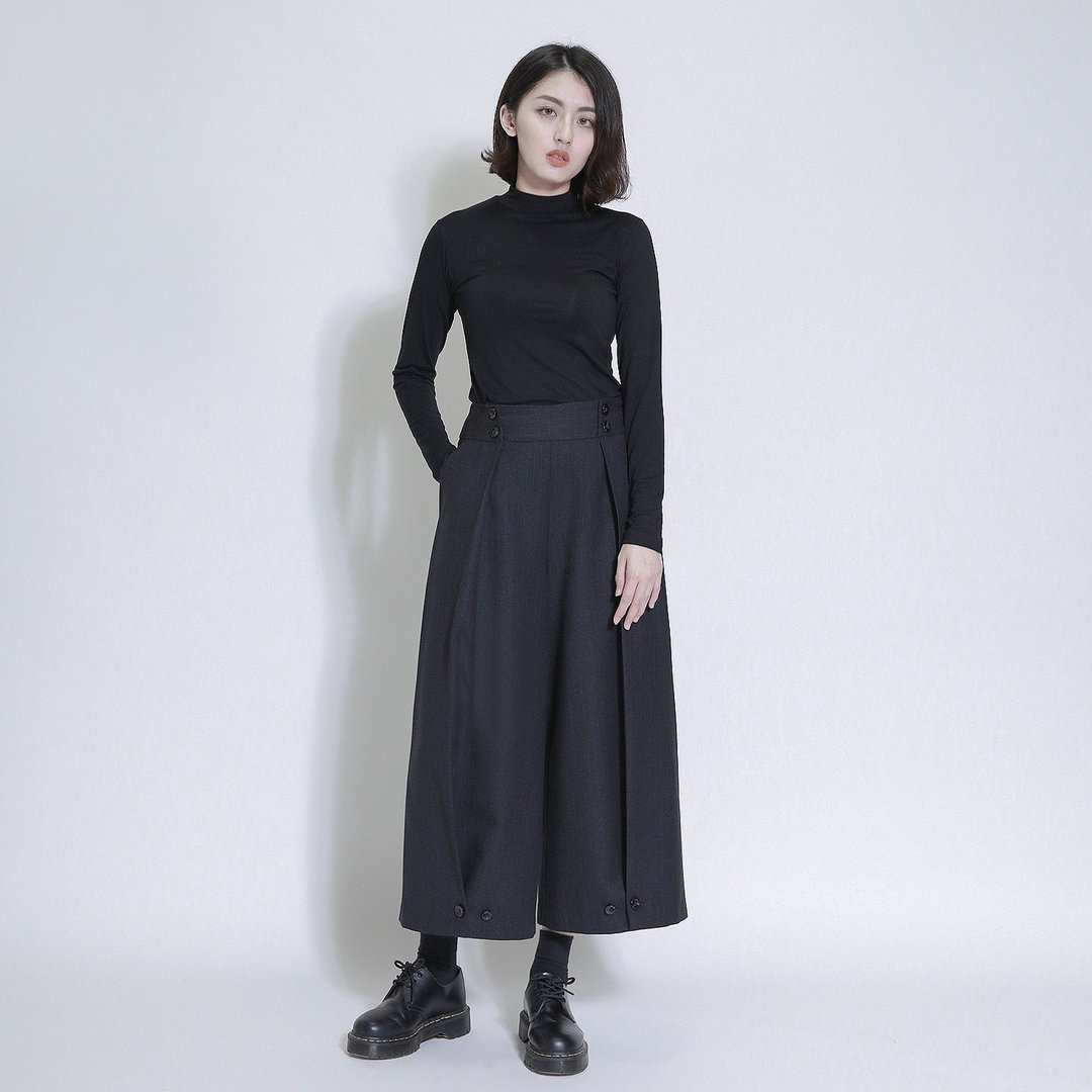 Dome 苍穹毛料九分宽裤_7AF203_碳黑 - 女装长裤 - 棉 黑色