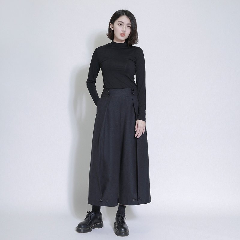 Dome 苍穹毛料九分宽裤_7AF203_碳黑 - 女装长裤 - 棉．麻 黑色