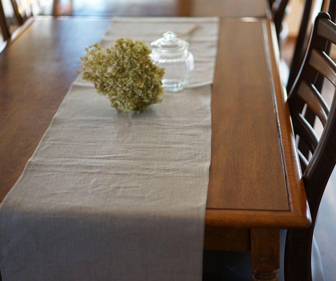 wafu  Linen table runner / tablecloth / beige z005a-amn2 - 其他 - 棉 卡其色