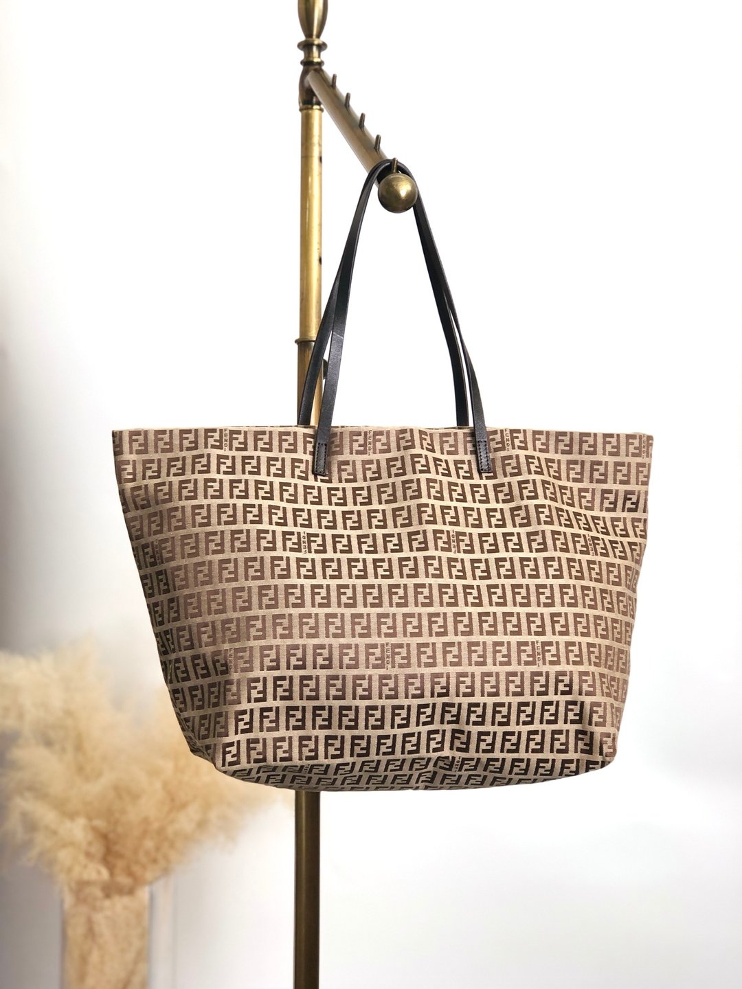 【日本直送，品牌二手包包】FENDI Zucchino 手提包，米色帆布，复古，旧款 je3mdz - 手提包/手提袋 - 棉．麻 咖啡色