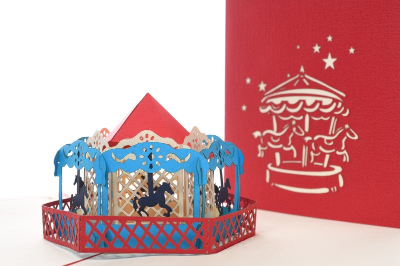 3D手工创意幸福旋转马车结婚祝福立体卡片 - 卡片/明信片 - 纸 红色