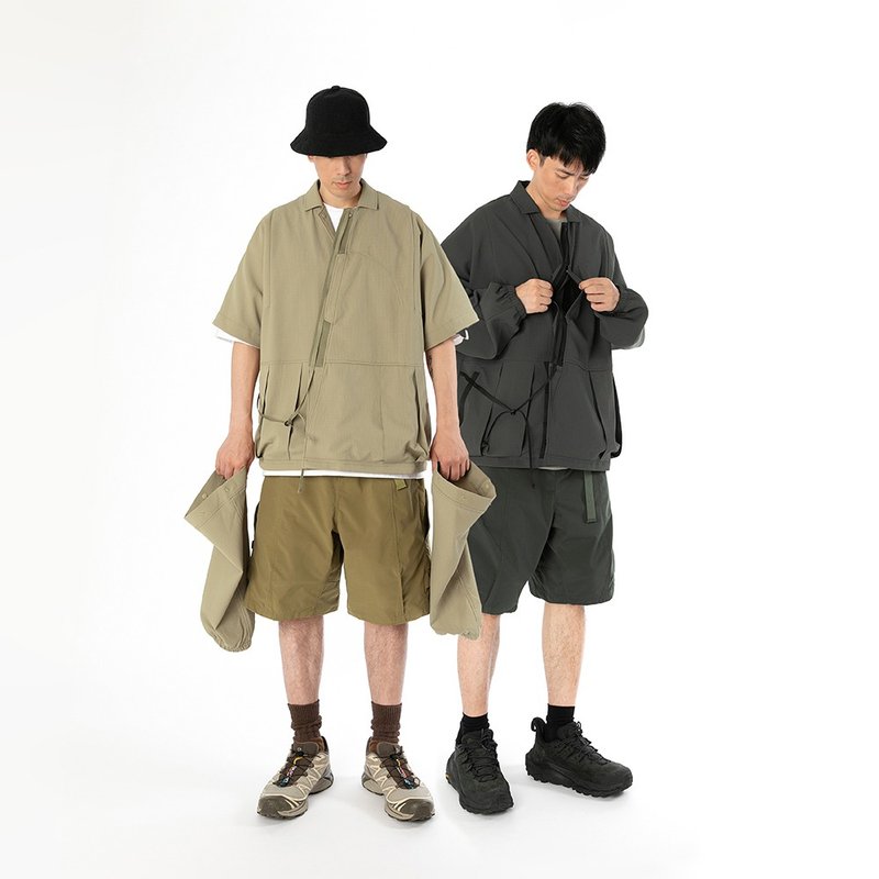 Detachable Jinbei Jacket 可拆卸衣袖甚平夾克 灰色/卡其 多口袋 - 男装外套 - 聚酯纤维 