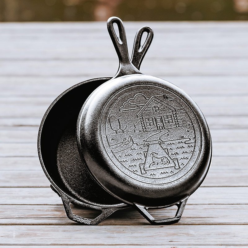 美国LODGE漫游旅行家美国制铸铁平底煎锅二合一套组森林小屋LCCWN - 厨房用具 - 其他金属 黑色