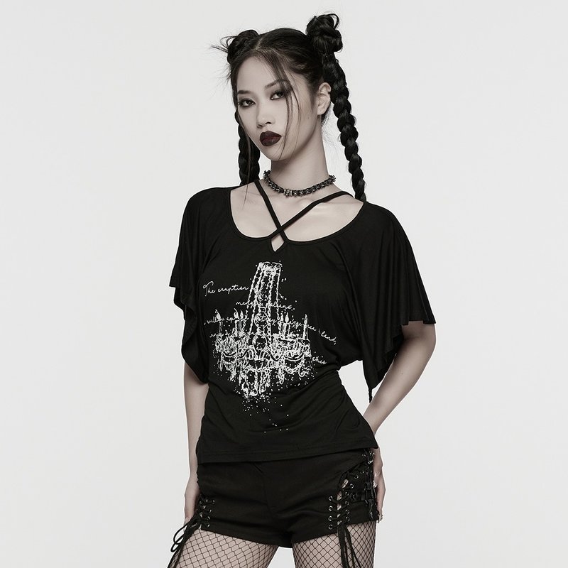 哥德意识之光灵媒吊灯上衣 / 宽松版型 - 女装 T 恤 - 其他材质 黑色