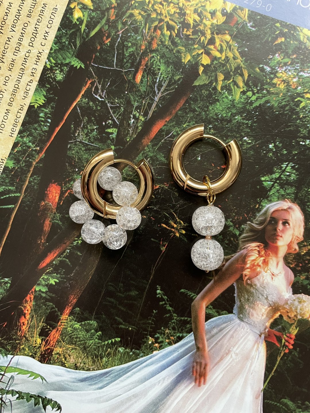 白色短耳环金色耳环黑色和白色耳环耳环每天简单耳环不对称耳环 - 耳环/耳夹 - 宝石 白色
