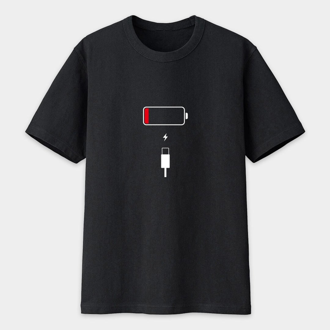 充电中 中性短袖 T恤 T-shirt 情侣 大尺码 童装 PS278 - 男装上衣/T 恤 - 棉 黑色