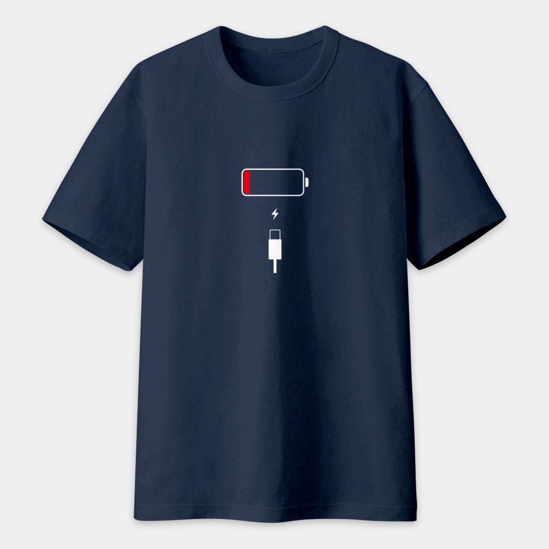 充电中 中性短袖 T 恤 T-shirt 情侣 大尺码 童装 PS278 - 男装上衣/T 恤 - 棉 黑色