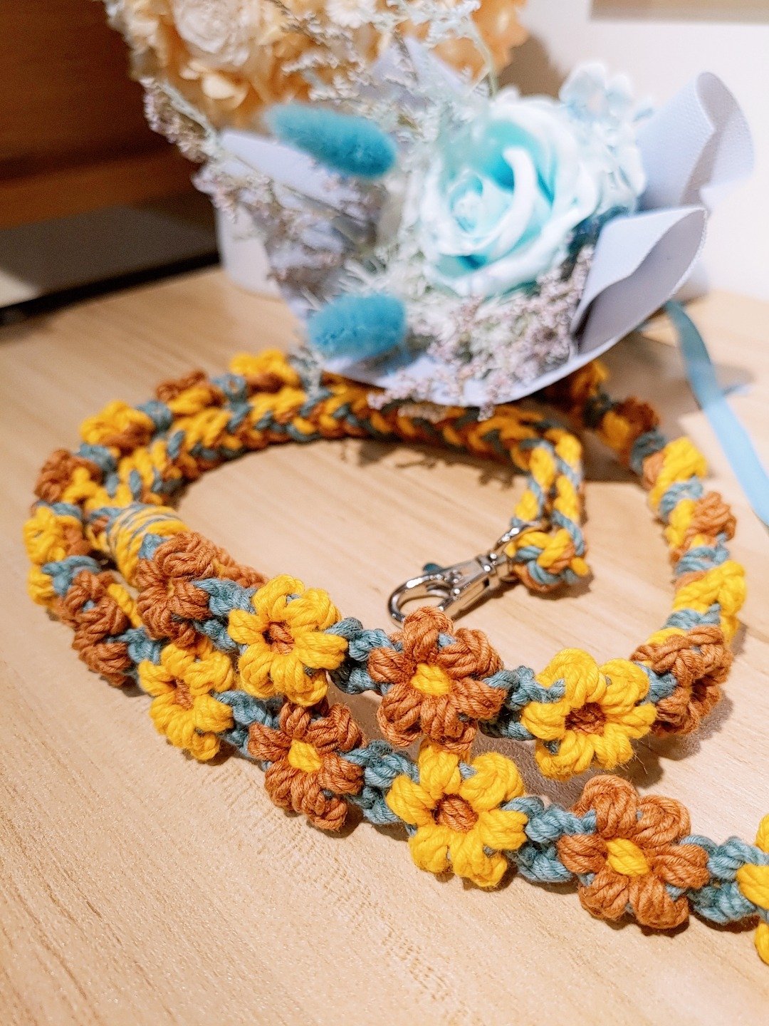 可调/全花固定长度双色花花手机挂绳背带-莫兰迪绿+焦糖+金黄 - 挂绳/吊绳 - 棉 粉红色