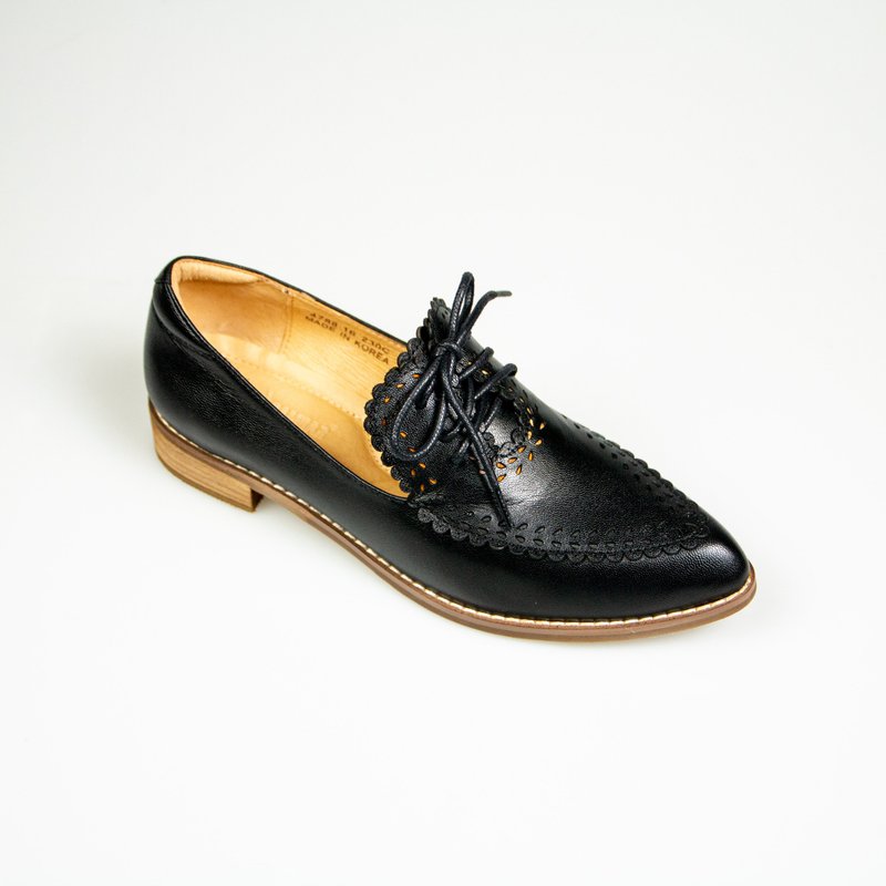 尖头雷雕花边鞋女鞋/黑色/616C楦 - 其他女款皮鞋 - 真皮 黑色