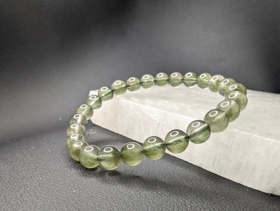 顺发绿发晶 Green Rutilated Quartz 巴西 7mm 手串 天然水晶 - 手链/手环 - 水晶 绿色