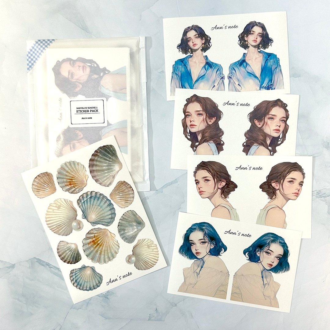 蓝色贝壳套装贴纸 (anns note) 人物女孩贴纸 - 贴纸 - 纸 蓝色