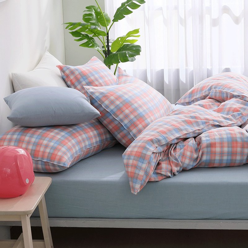 好关系 HAOKUANXI | 蜜桃牛奶-天然色织棉床包枕套组 - 寝具 - 棉．麻 粉红色