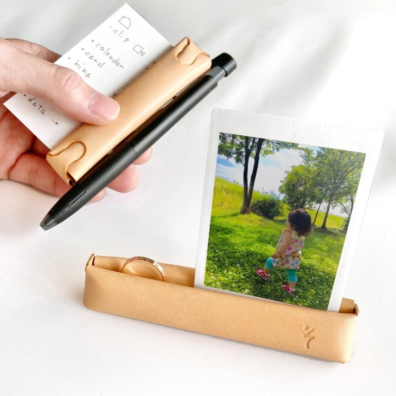 【夹子支架】可夹照片、备忘录、戒指、笔，鞣制皮革，手工制作。 - 名片架/名片座 - 真皮 咖啡色