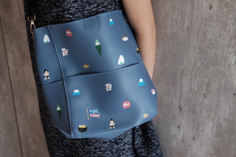 Japan Large Bucket Bag - 侧背包/斜挎包 - 真皮 蓝色