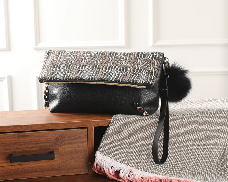Glen check fold over clutch bag - 其他 - 其他材质 黑色