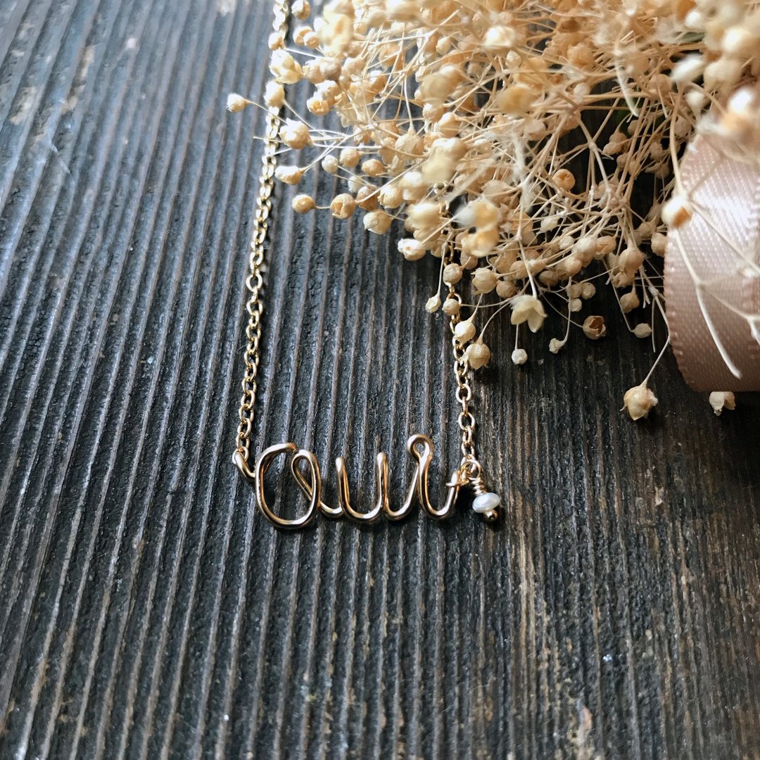 Necklace ・ Freshwater pearl and 14KGF message necklace ・ OuiN01 - 项链 - 其他金属 金色