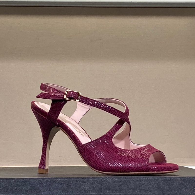 文艺交叉绑带风格 8cm 高跟鞋 - 高跟鞋 - 真皮 红色