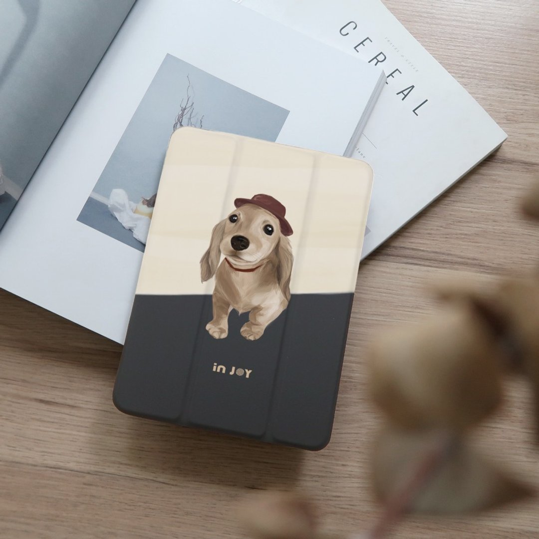 iPad case 12.9/Air5/iPad 9/mini 6奶油腊肠犬 附笔槽平板保护套 - 平板/电脑保护壳 - 其他材质 蓝色