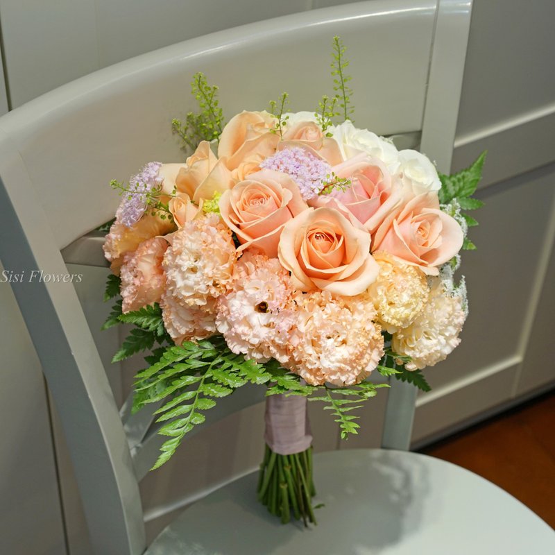 粉橘玫瑰捧花。新娘捧花花束(可约景美捷运站3号出口取货包邮) - 植栽/盆栽 - 植物．花 