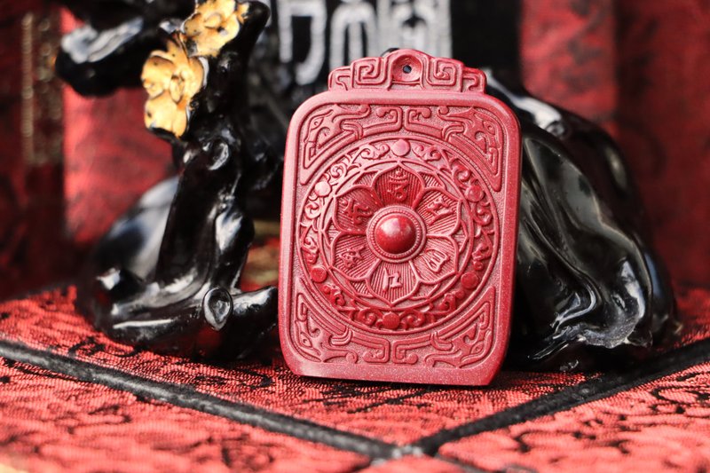 六字真言朱砂吊坠 紫金砂六字大明咒 朱砂吊坠 福禄寿吊坠 送礼 - 项链 - 半宝石 