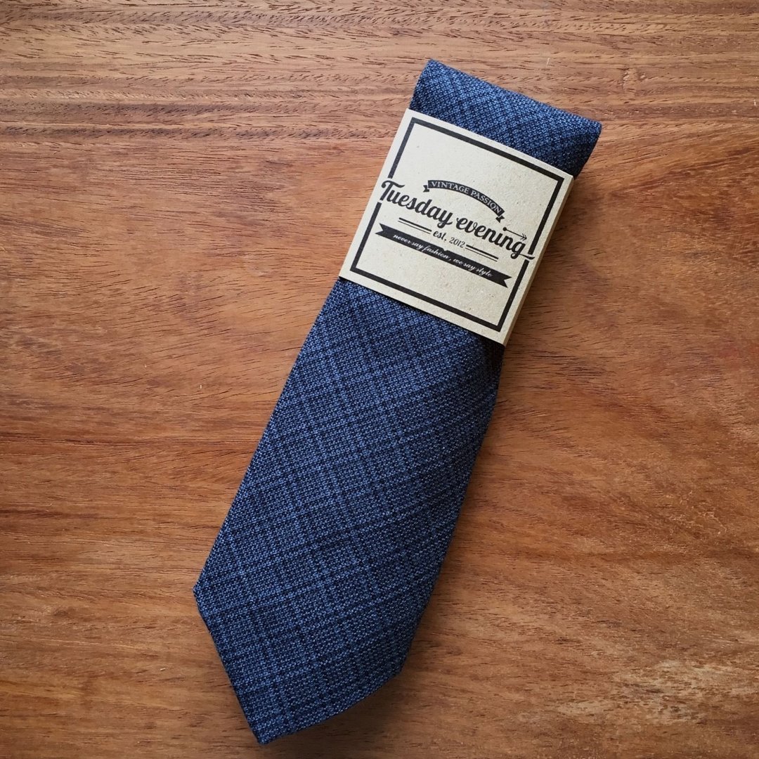 Neck Tie Blue Square - 领带/领带夹 - 棉 蓝色