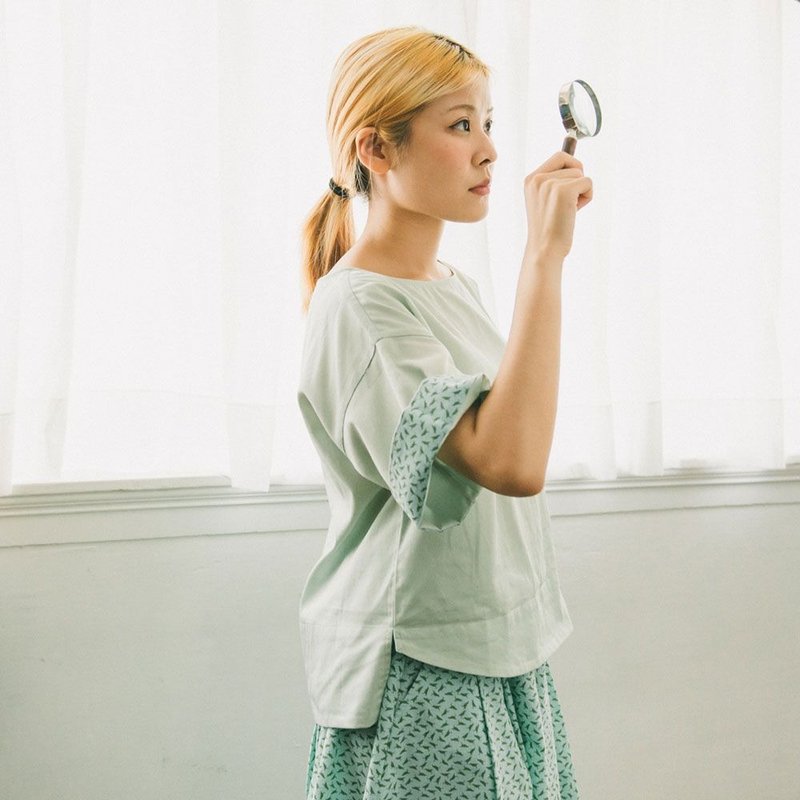 方块短版上衣/台湾八哥4号/薄荷蓝绿 - 女装上衣 - 棉．麻 绿色