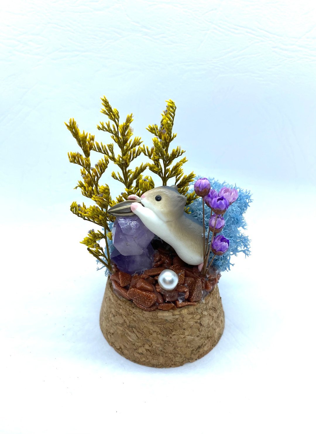 淡蓝树林。仓鼠与幻影紫水晶-手工玻璃罩公仔/水晶/干燥花摆设 - 摆饰 - 水晶 
