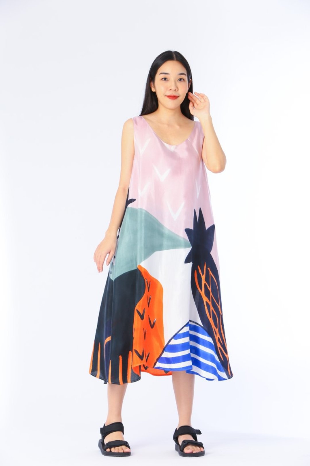 Dress Hand Paint Soft Cotton Silk for Yoga Vacation Holidays - 洋装/连衣裙 - 棉 粉红色