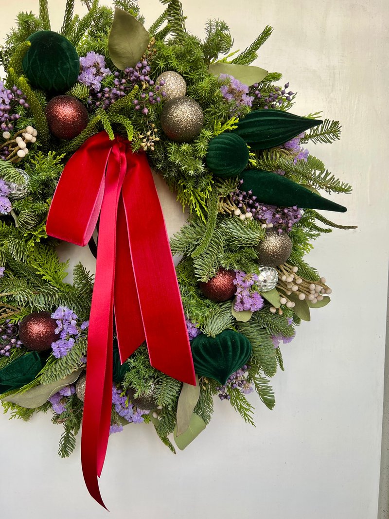 华丽墨绿色圣诞球大花圈40厘米 - 干燥花/捧花 - 植物．花 绿色