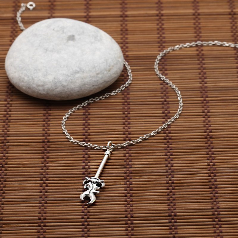 丈八蛇矛 配2.2mm链 三国兵器纯银项链|银项链推荐(单条价) - 项链 - 纯银 银色