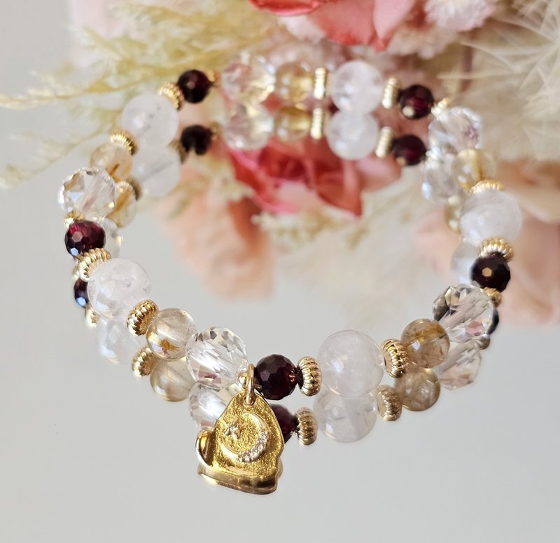 雪花飘飘 -白水晶/钛晶/雪花幽灵/红石榴/开运小物/水晶手链 - 手链/手环 - 水晶 多色