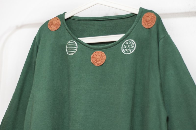 针织手工刺绣厚棉洋装/民族风洋装/简约洋装/伞状洋装-缤纷糖果风 - 洋装/连衣裙 - 棉．麻 绿色