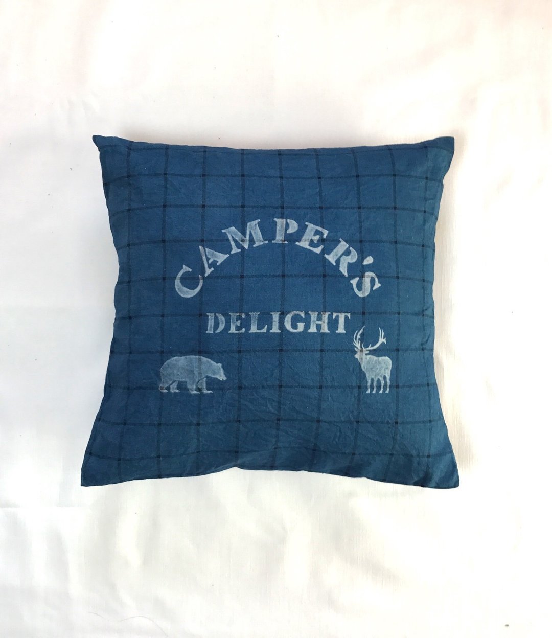 Made in Japan Hand-dyed Cushion Cover CAMPER'S DELIGHT Cushion Indigo dyed Aizen - 枕头/抱枕 - 棉 蓝色