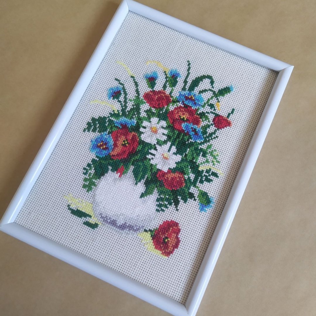 手工罂粟花壁画、手工十字绣艺术品、礼品、家居装饰 - 墙贴/壁贴 - 绣线 红色