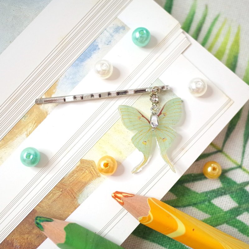 台湾特有种 台湾长尾水青蛾 一字夹 发夹 - 发饰 - 防水材质 绿色